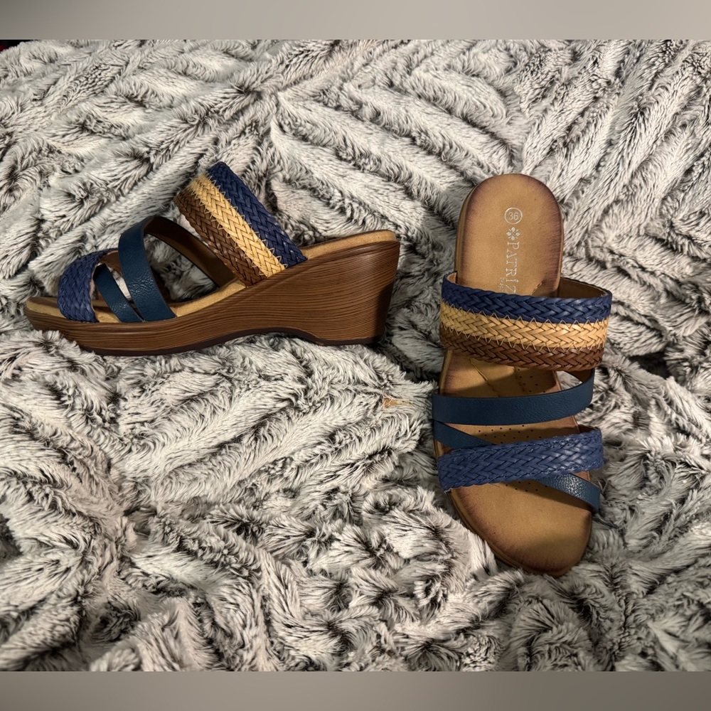 Patrizia by Spring Step Blue woven wedge sandals